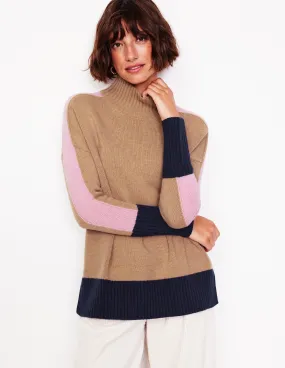 Jessica Oversized Jumper-Camel Melange, Colour Block