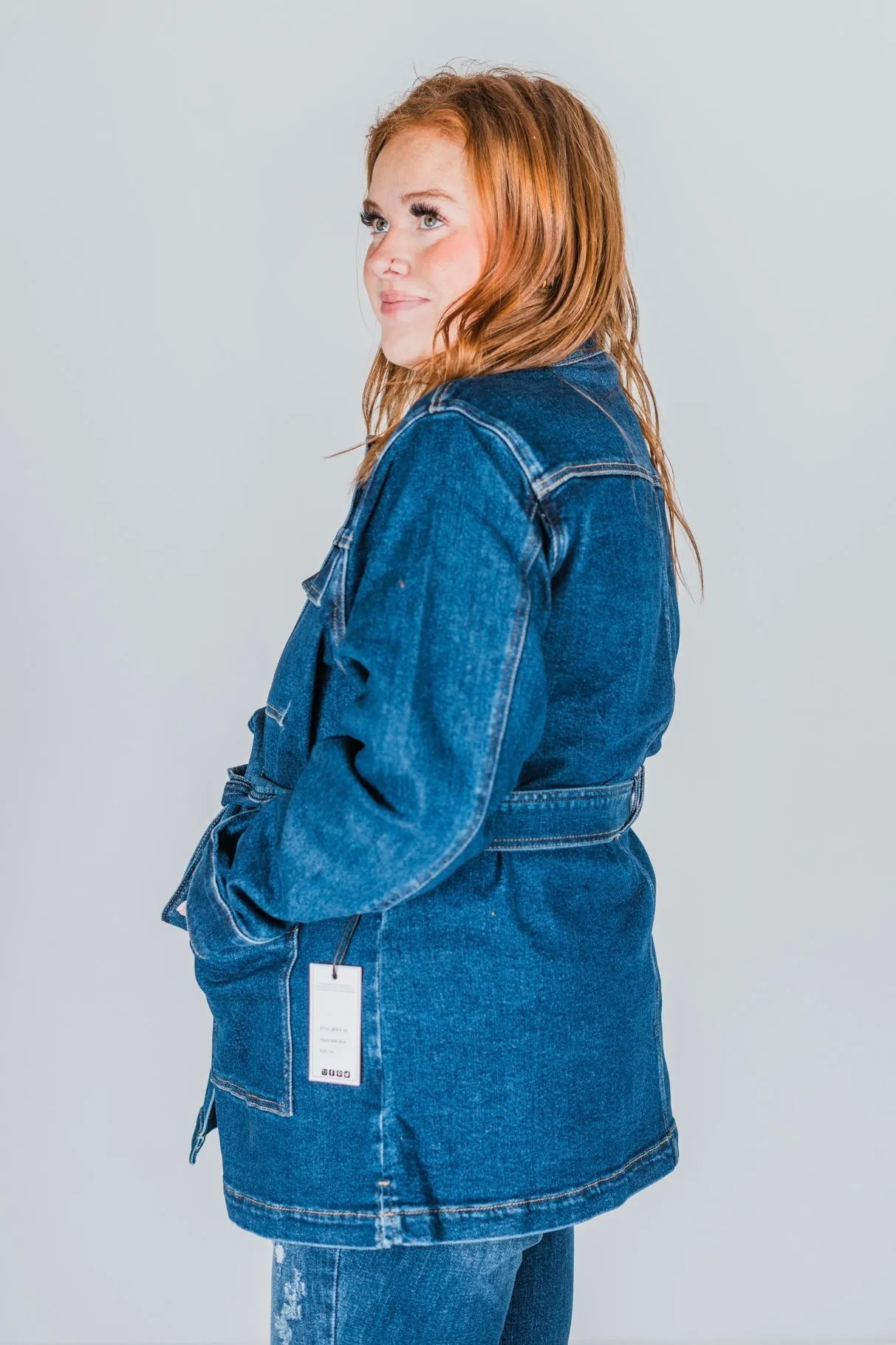 Judy Blue Mid Length Denim Utility Jacket with Side Slit