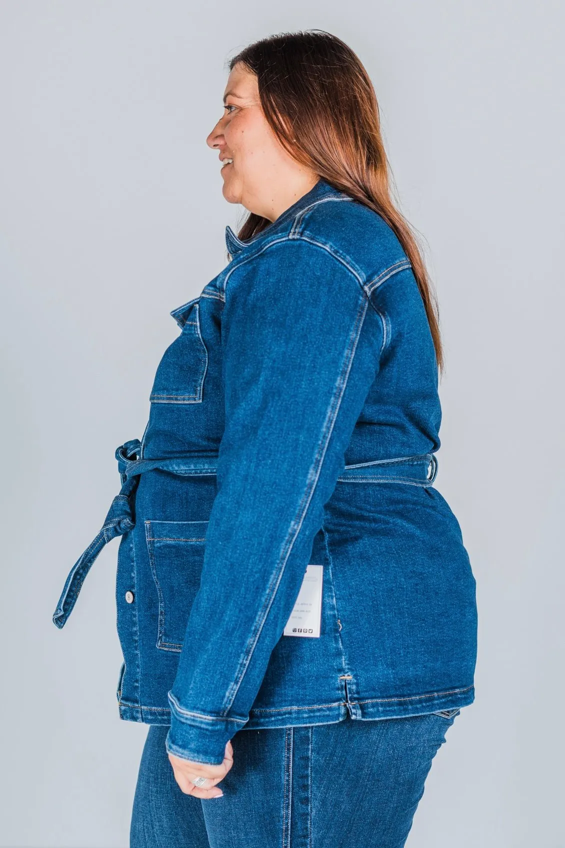 Judy Blue Mid Length Denim Utility Jacket with Side Slit