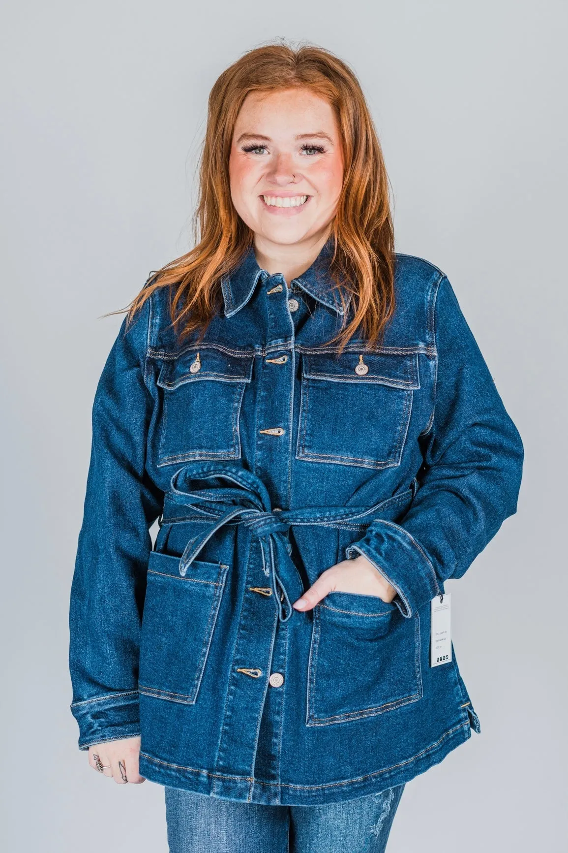 Judy Blue Mid Length Denim Utility Jacket with Side Slit