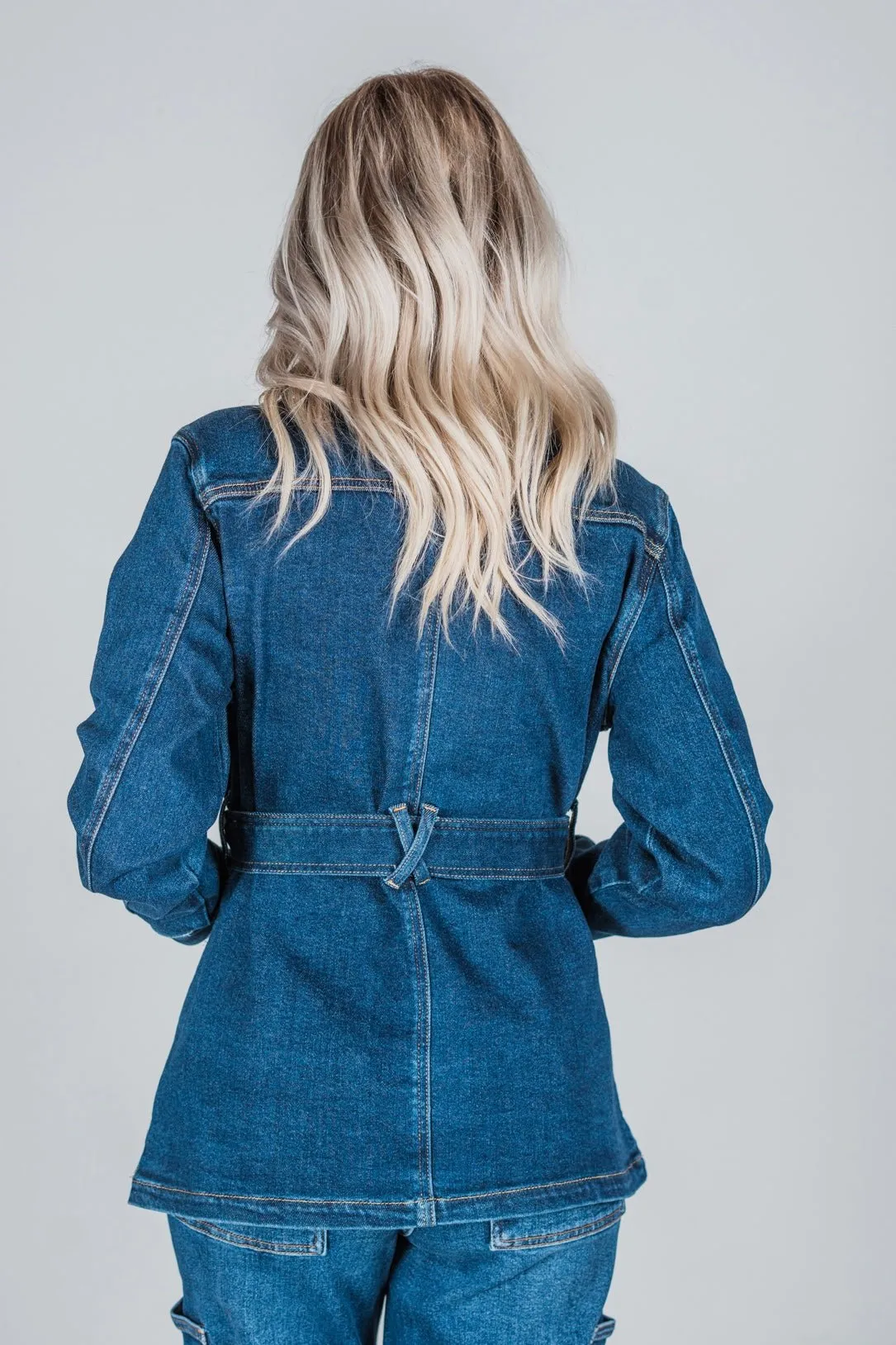 Judy Blue Mid Length Denim Utility Jacket with Side Slit