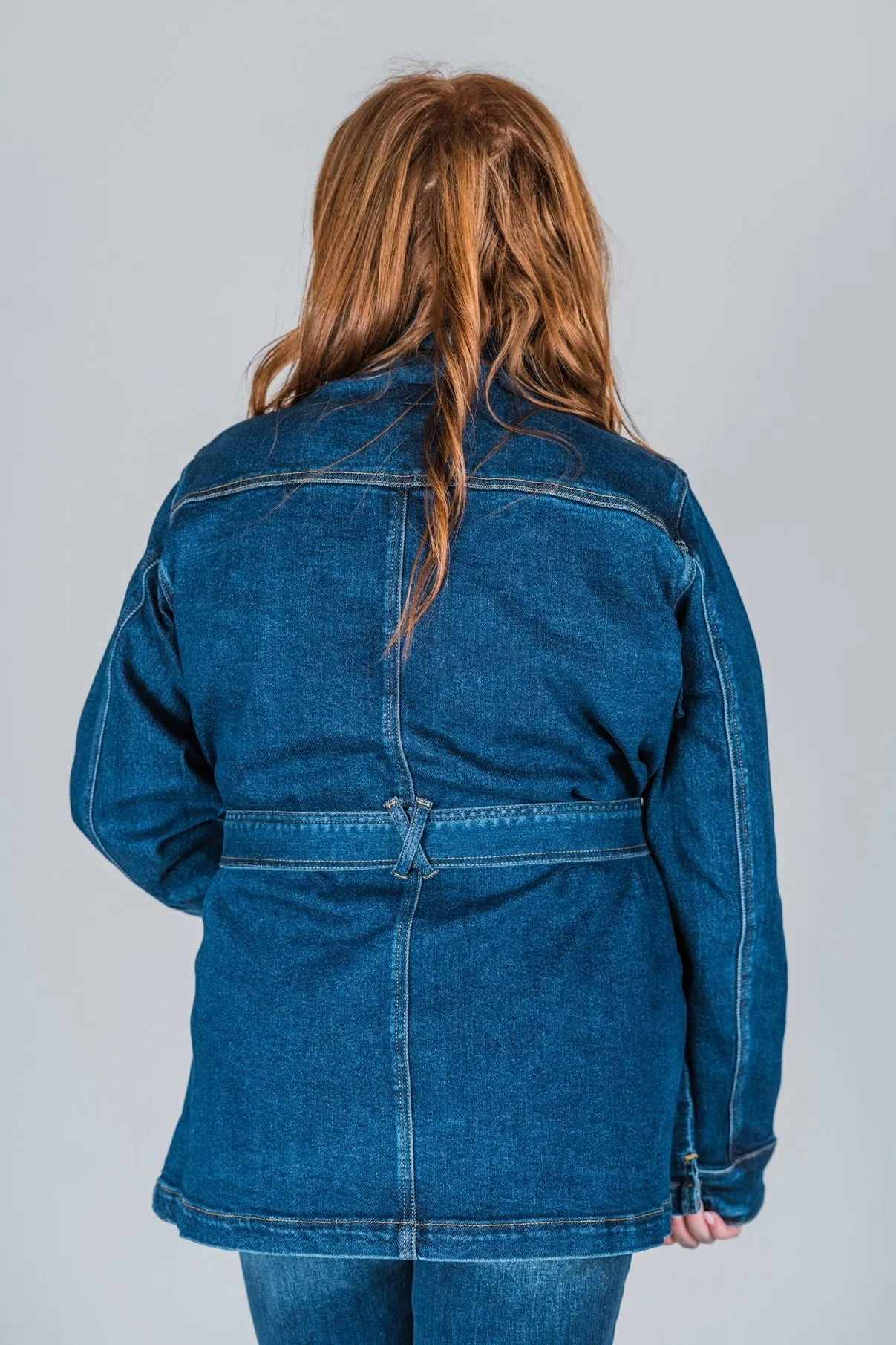 Judy Blue Mid Length Denim Utility Jacket with Side Slit