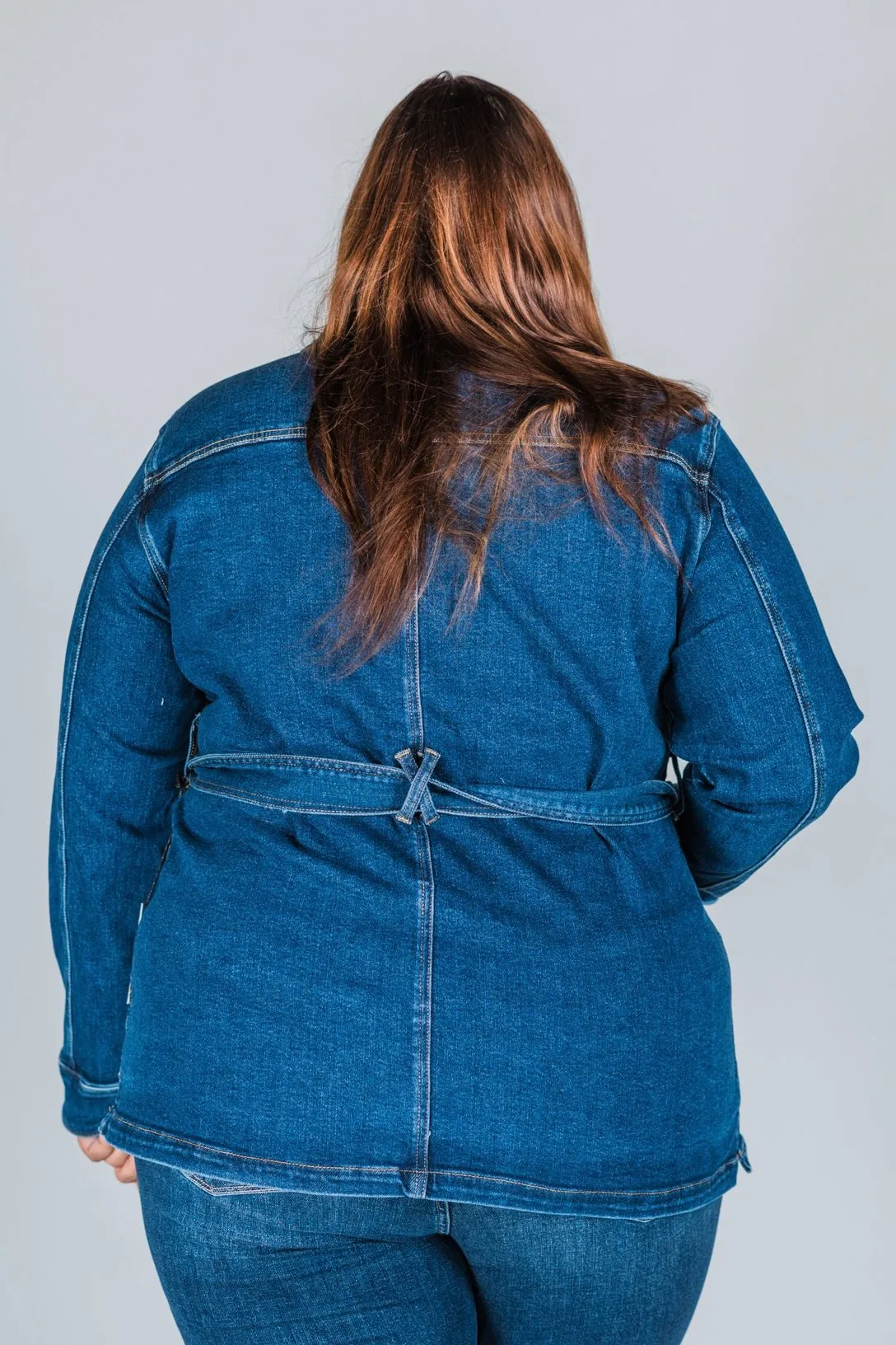 Judy Blue Mid Length Denim Utility Jacket with Side Slit