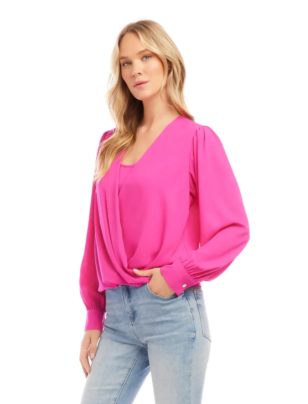 Karen Kane - Drape Front Top - Hot Pink