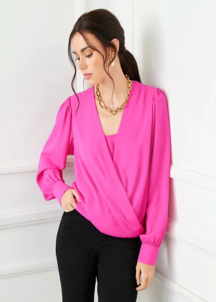 Karen Kane - Drape Front Top - Hot Pink