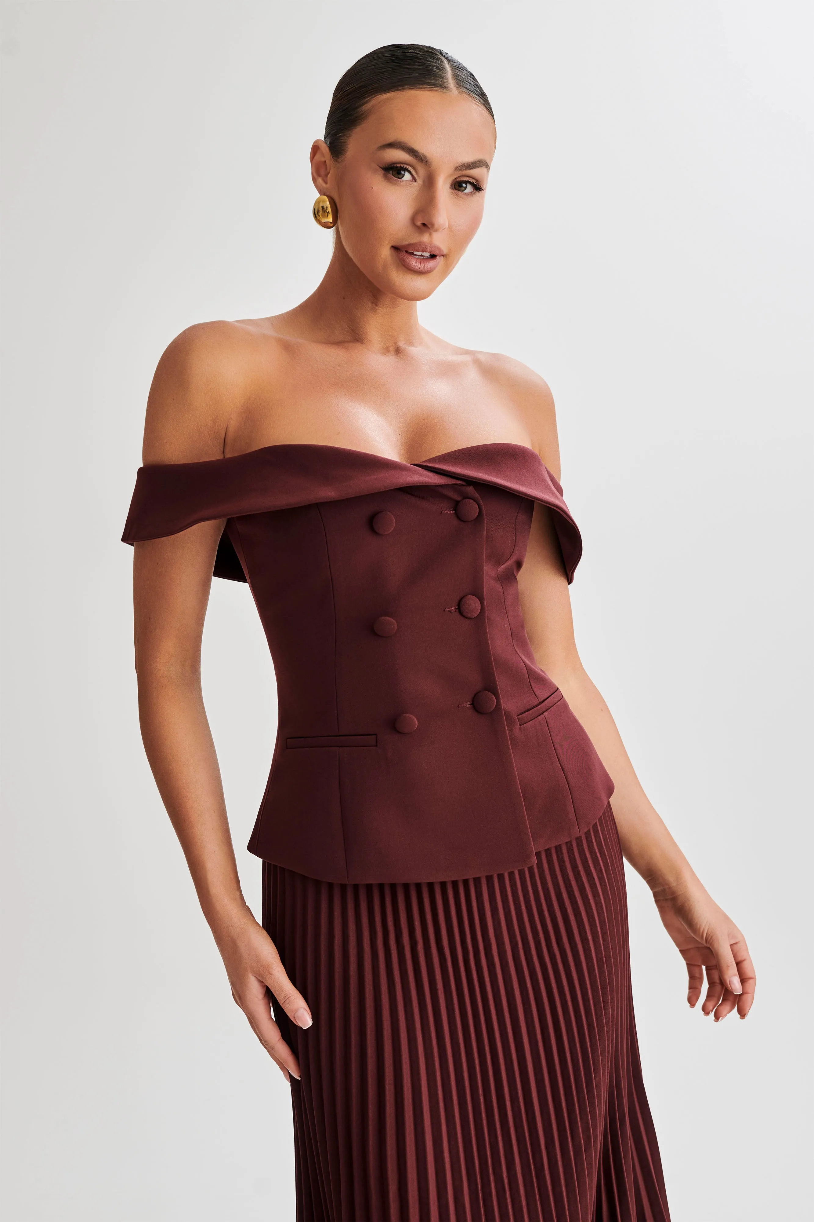 Krista Strapless Suiting Top - Plum