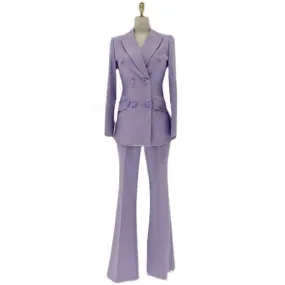 Lavender Double-Breasted Flared Pantsuit - Women Trouser Suits - Trouser Suit