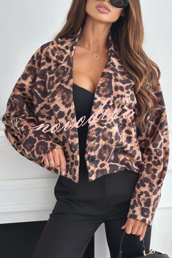 Leopard Print Long Sleeve Short Loose Casual Jacket