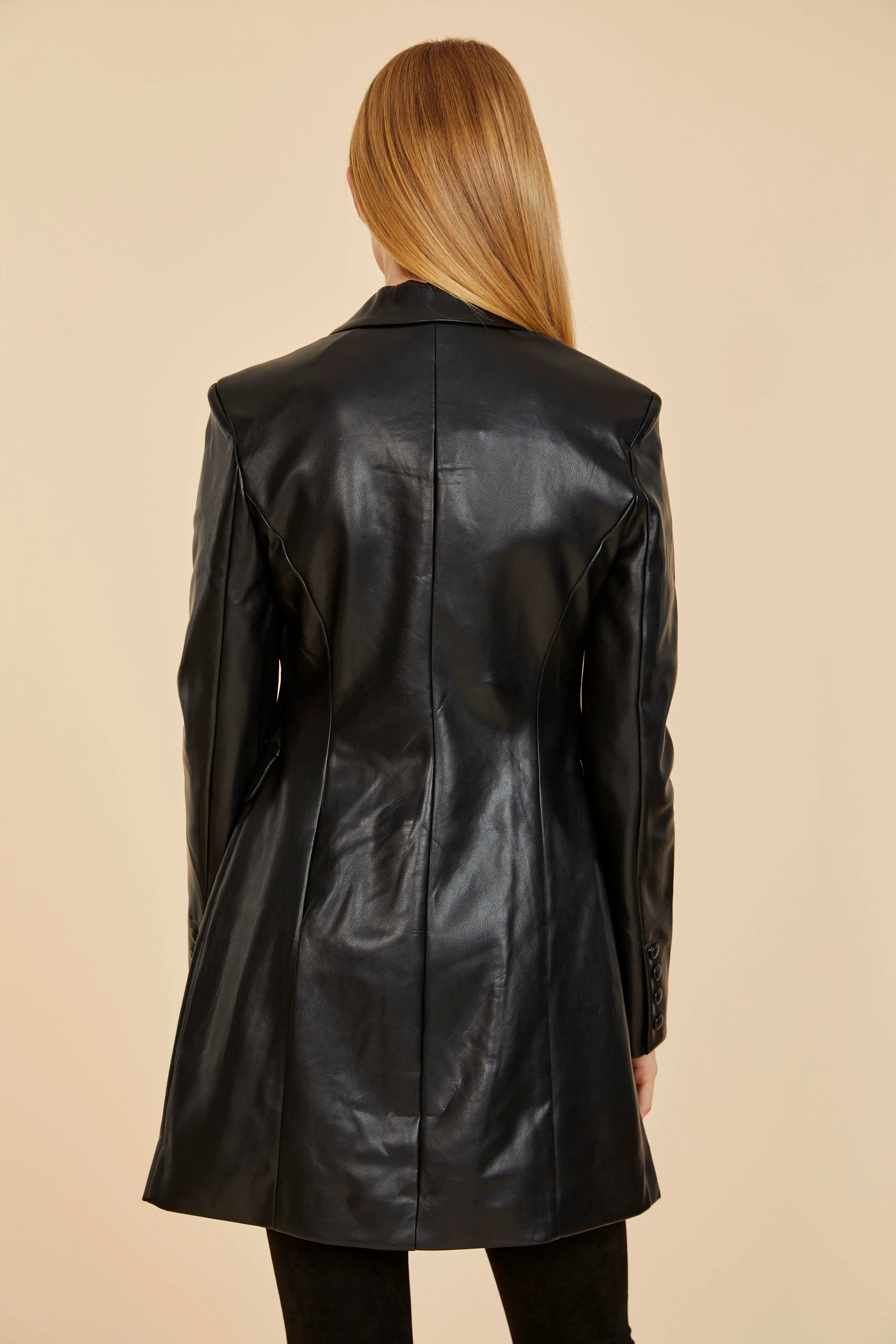 Long Faux Leather Blazer Coat