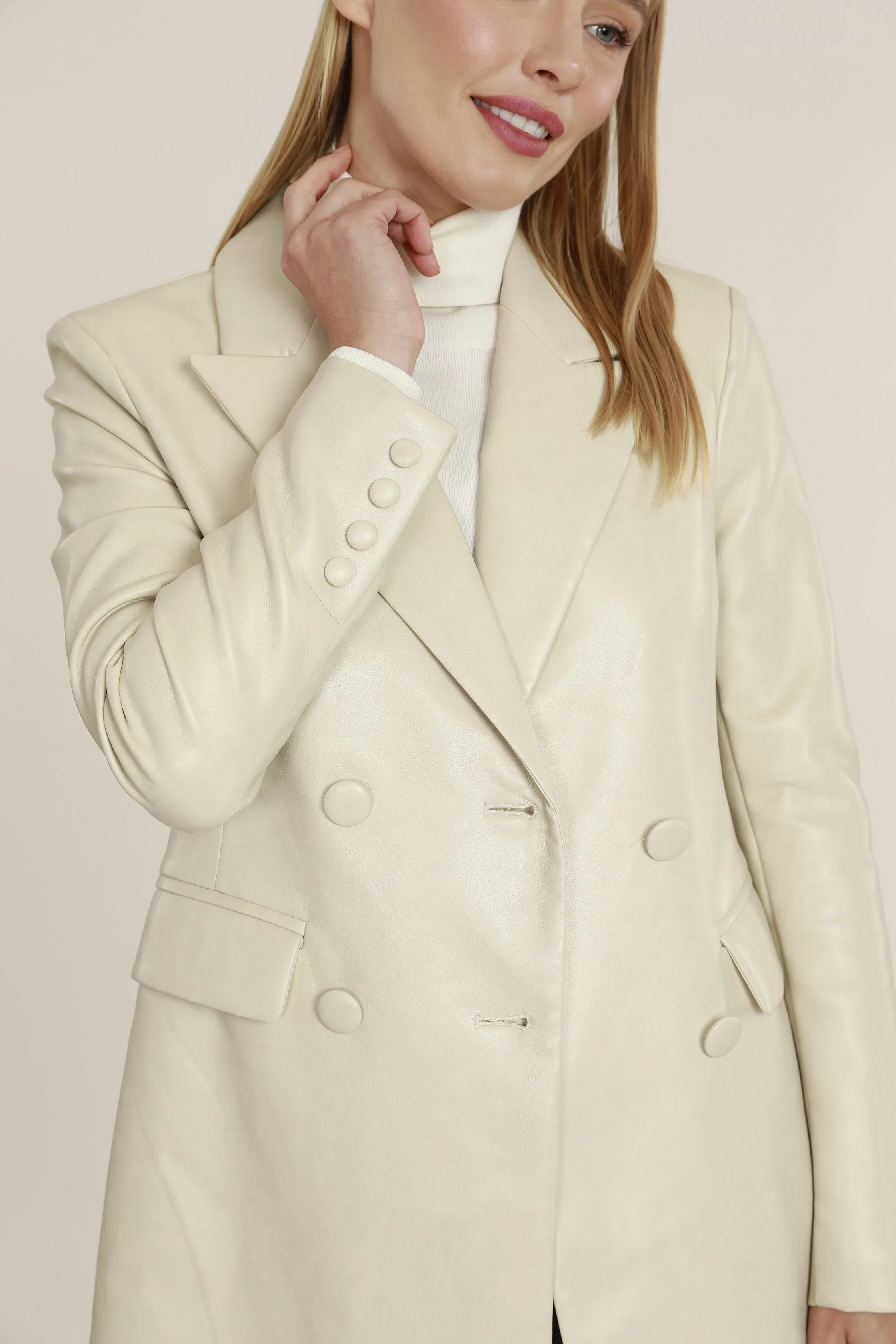 Long Faux Leather Blazer Coat