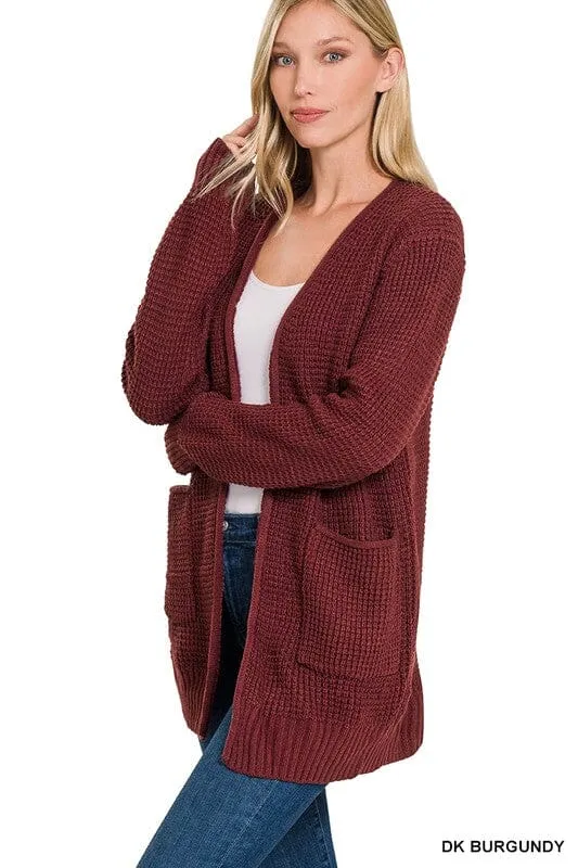 Low Gauge Waffle Open Cardigan Sweater