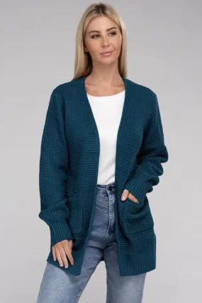 Low Gauge Waffle Open Cardigan Sweater