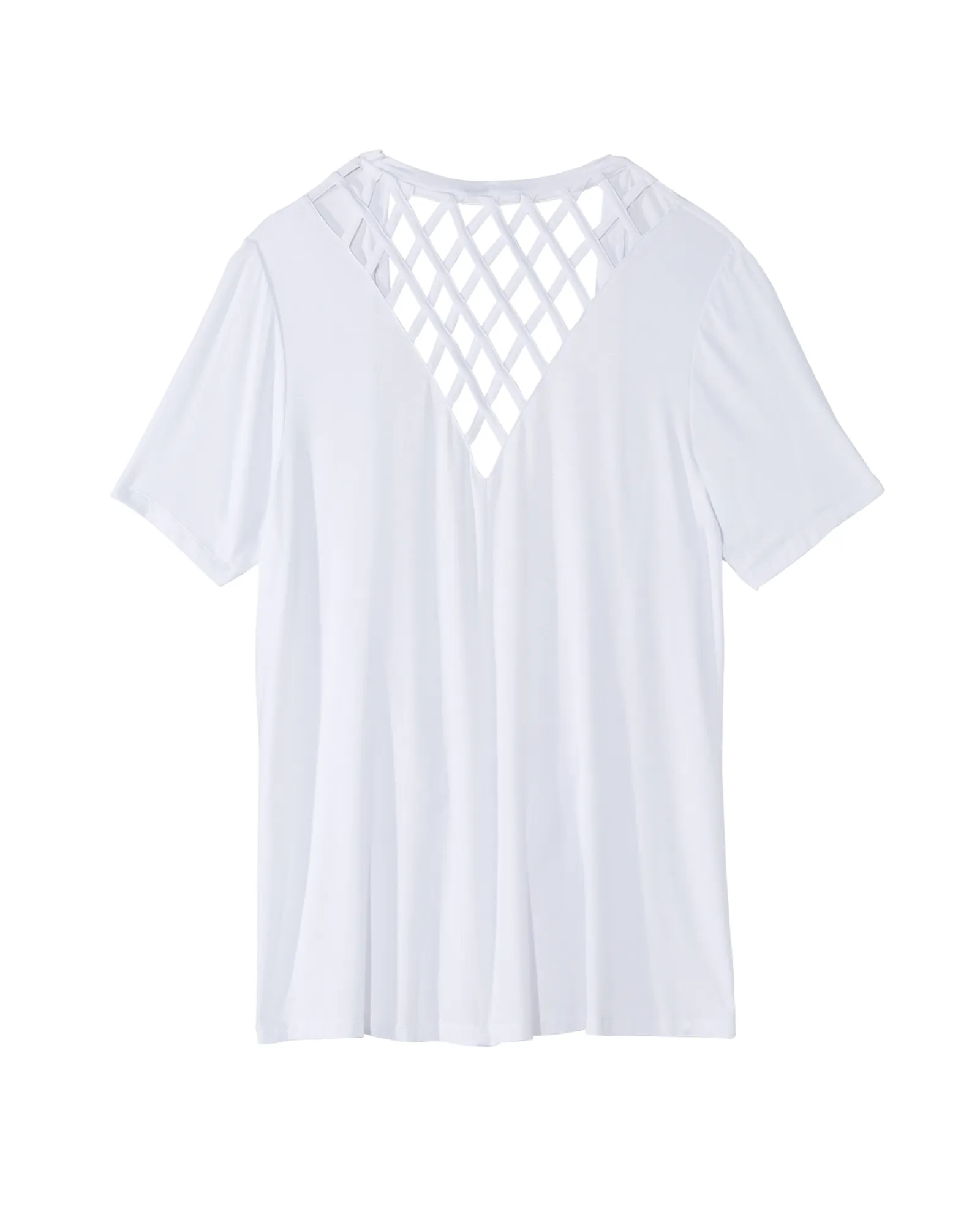 Lynn Short Sleeve Cardigan with Lattice Back | White