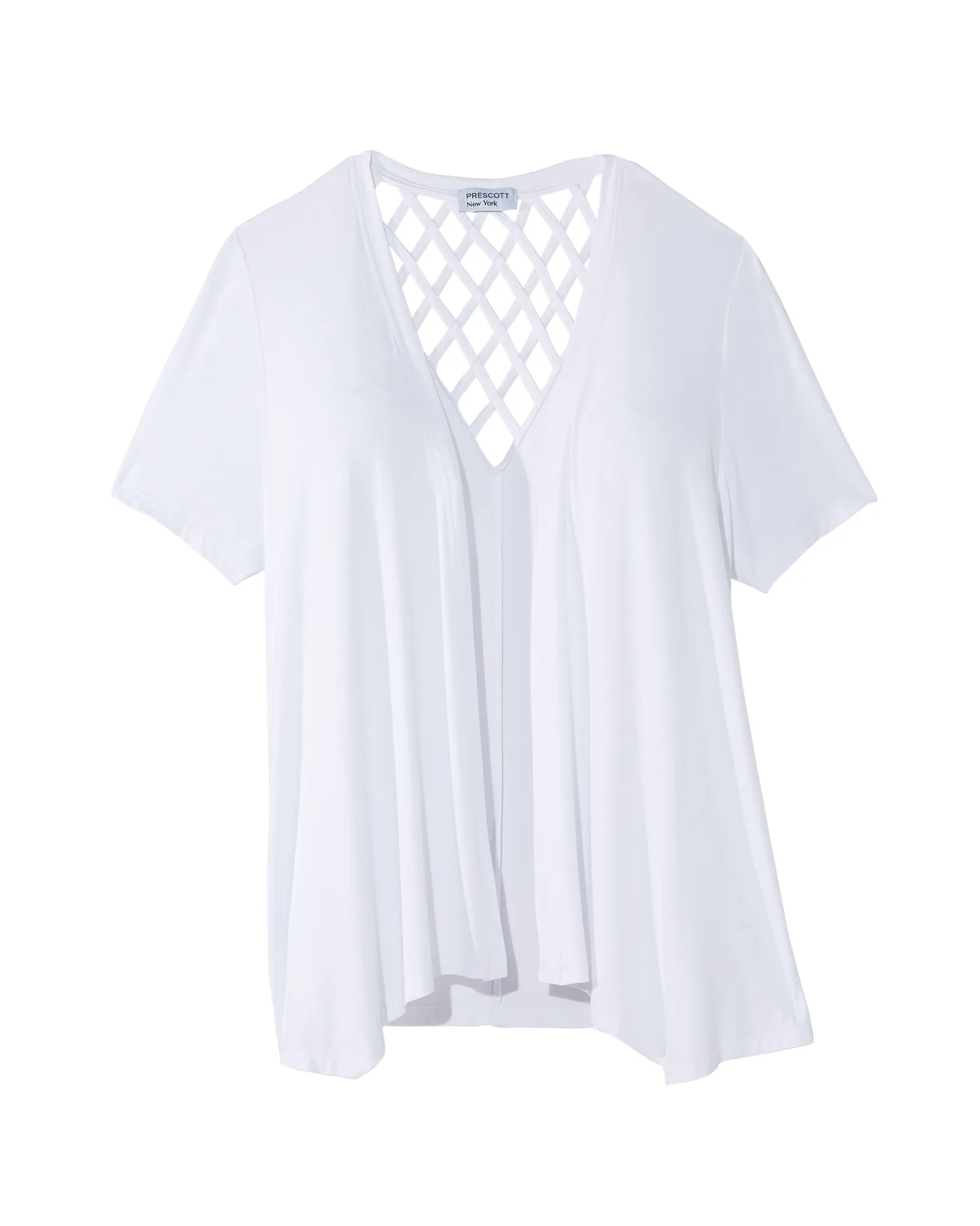 Lynn Short Sleeve Cardigan with Lattice Back | White