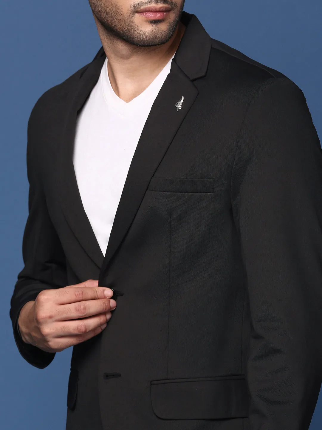 Men Black Slim Fit Single Breasted Blazer