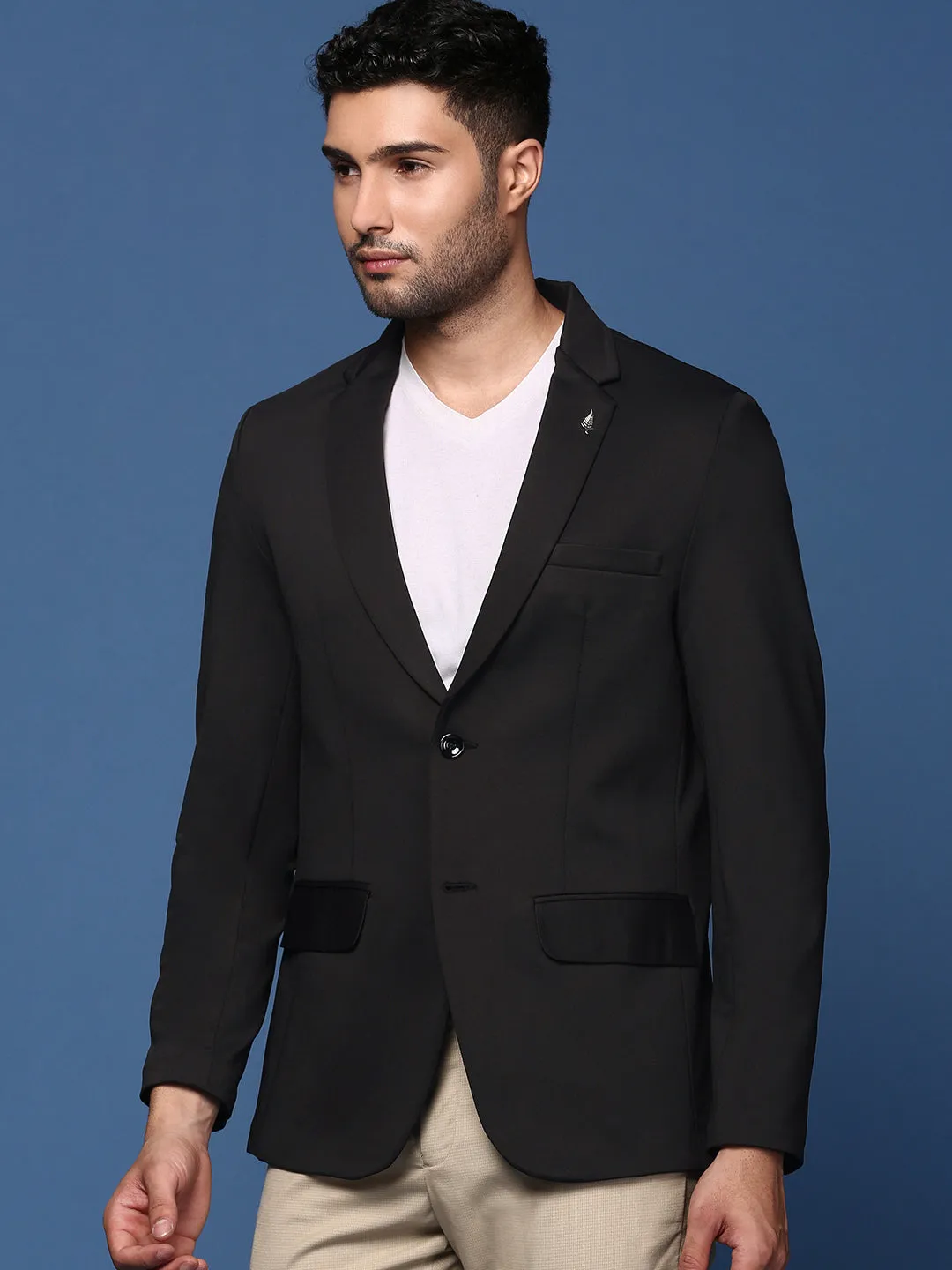 Men Black Slim Fit Single Breasted Blazer