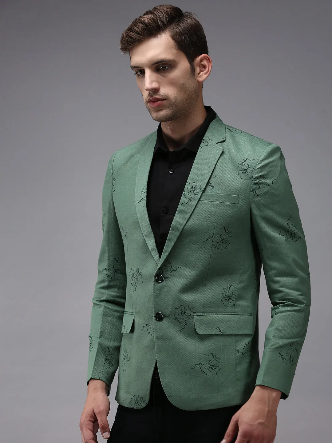 Men Green Printed Blazer