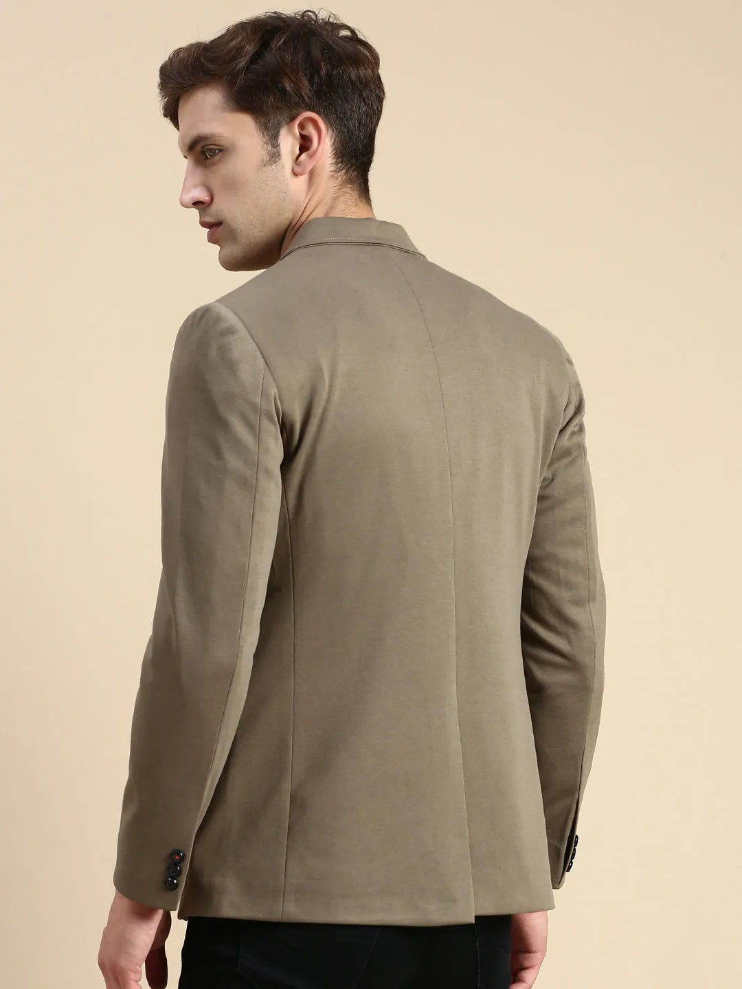 Men Green Solid Casual Blazer