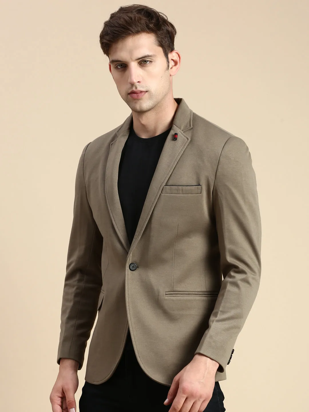 Men Green Solid Casual Blazer