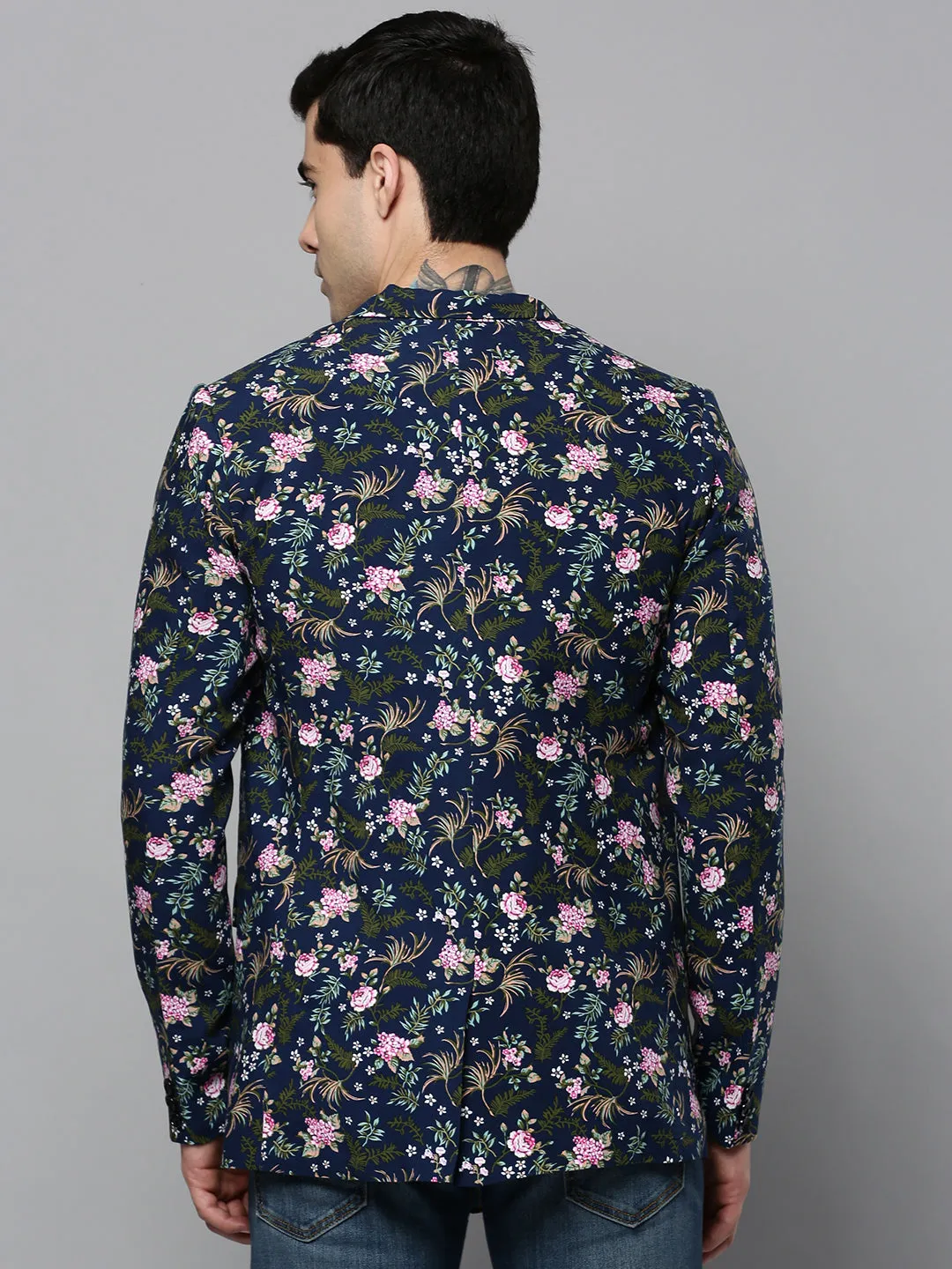 Men Navy Printed Blazer