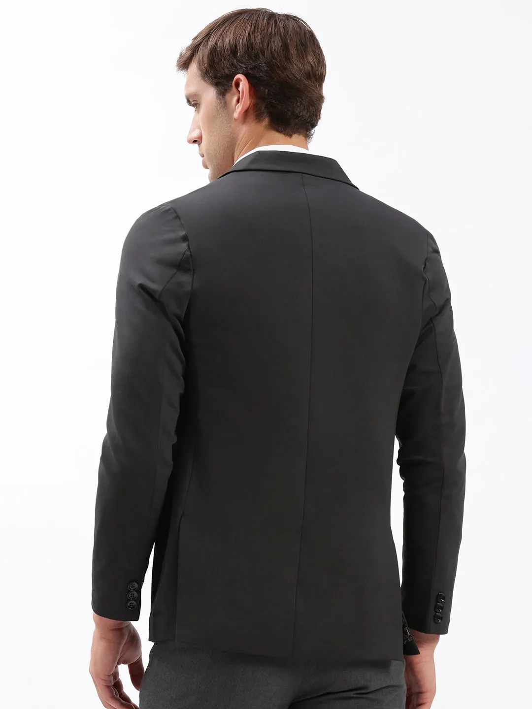 Men Notched Lapel Solid Charcoal Blazer