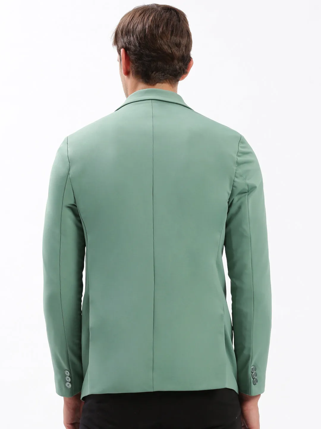 Men Notched Lapel Solid Sea Green Blazer