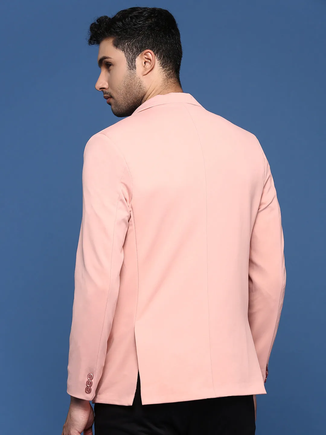 Men Peach Slim Fit Single Breasted Blazer