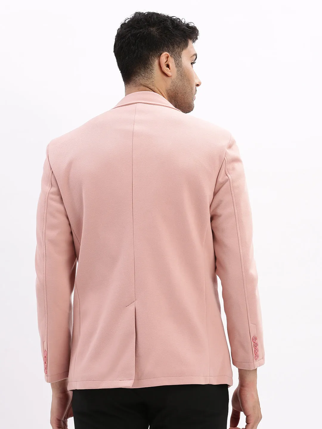 Men Solid Peach Single Breasted Blazer