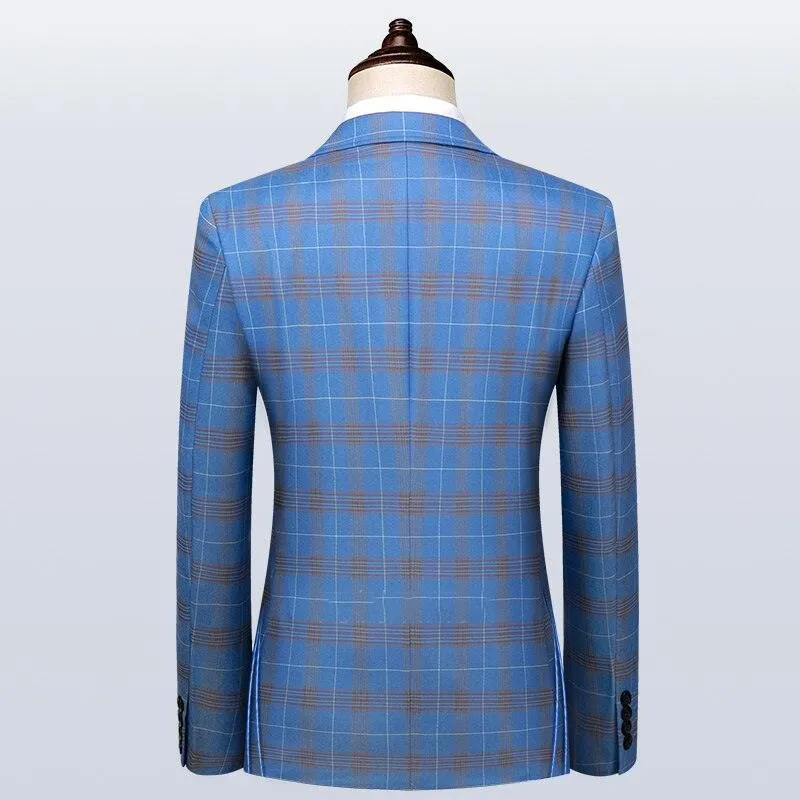 Men Suit - Blue Plaid Double-Breasted Suit