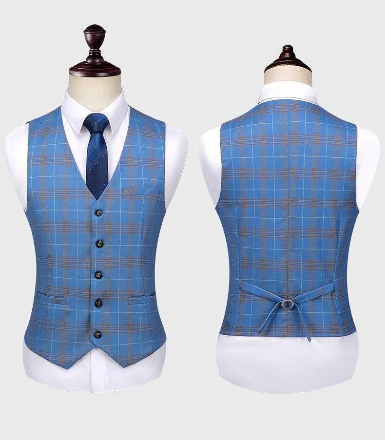 Men Suit - Blue Plaid Double-Breasted Suit