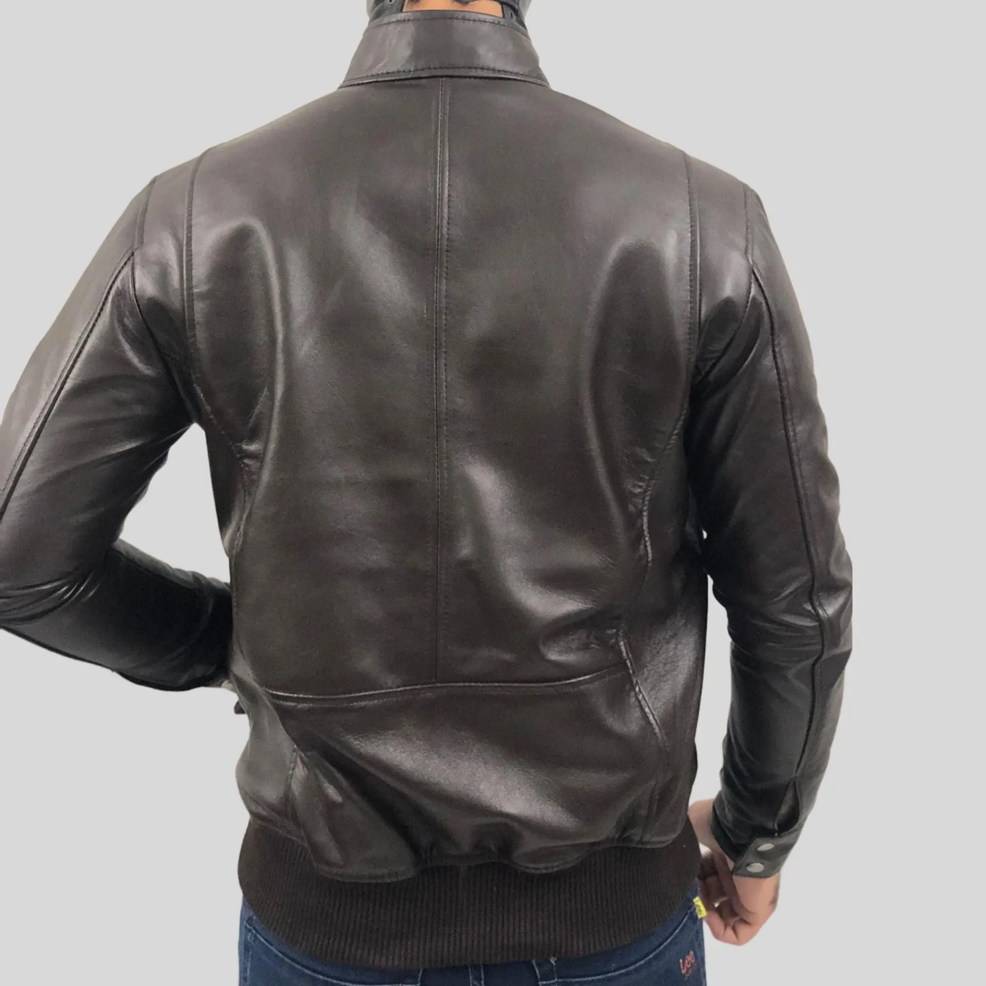 Men's Café Racer Brown Genuine Lambskin Leather Jacket