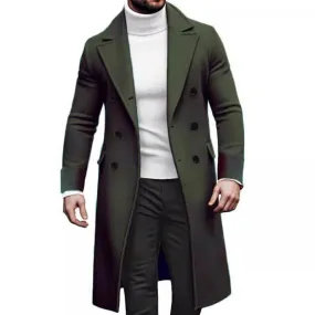 Men's Double-breasted Solid Color Mid-length Coat 75578376X