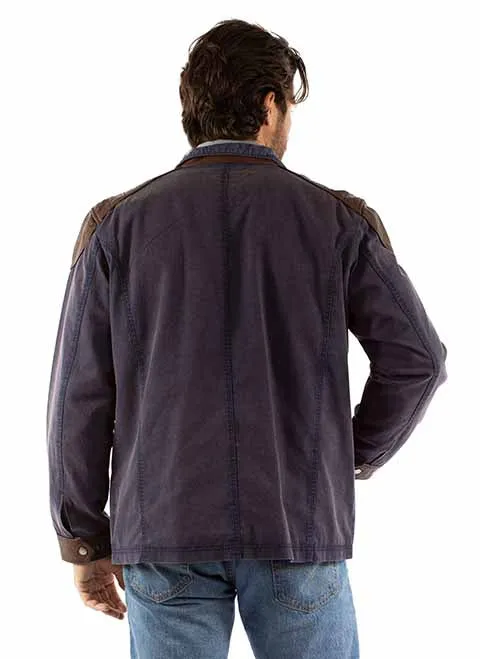 Men's Leather Jacket Collection: Scully Western Canvas And Leather Trim Navy