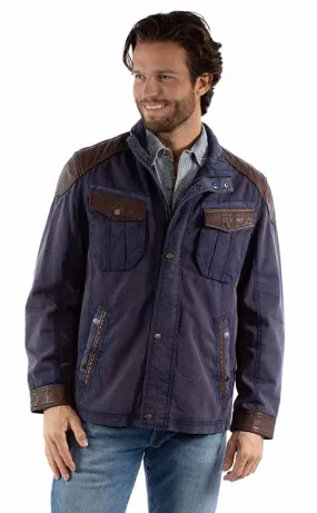 Men's Leather Jacket Collection: Scully Western Canvas And Leather Trim Navy