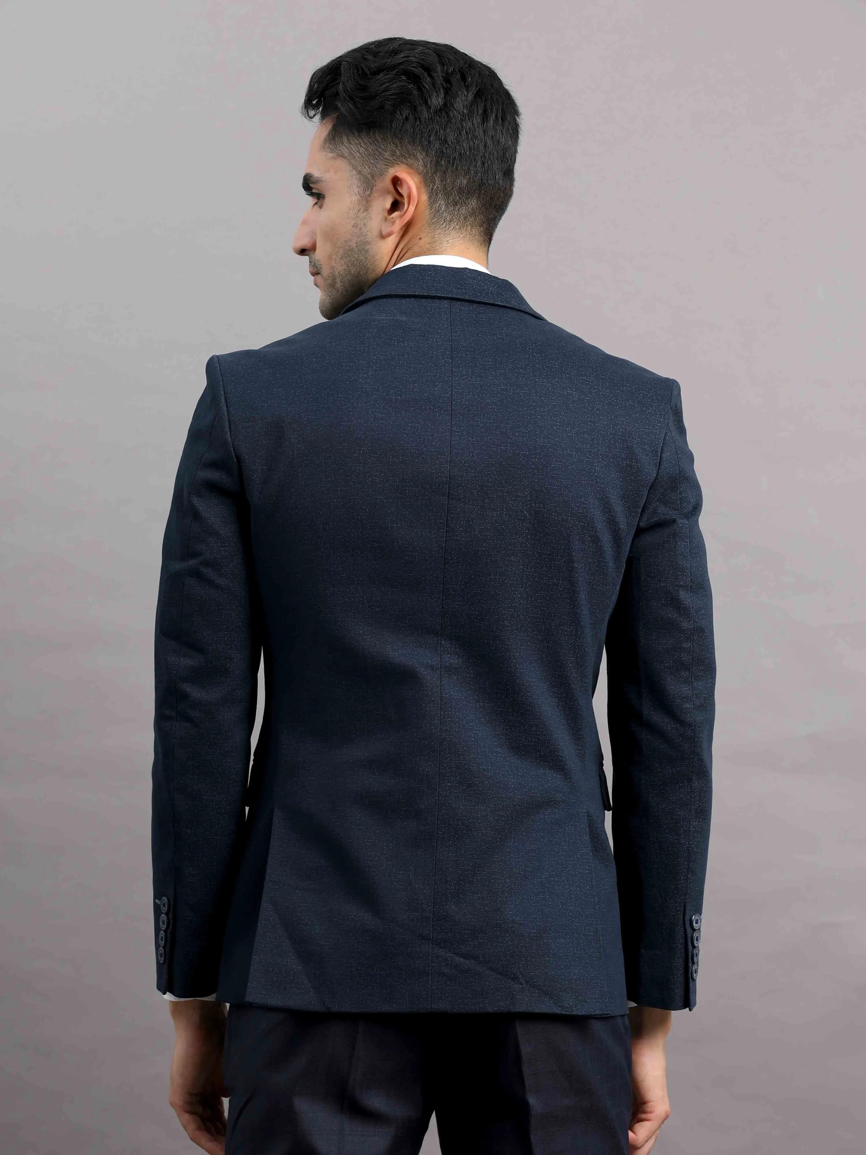 Men's Navy Slim Fit Cotton Blend Full Sleeve Casual Blazer