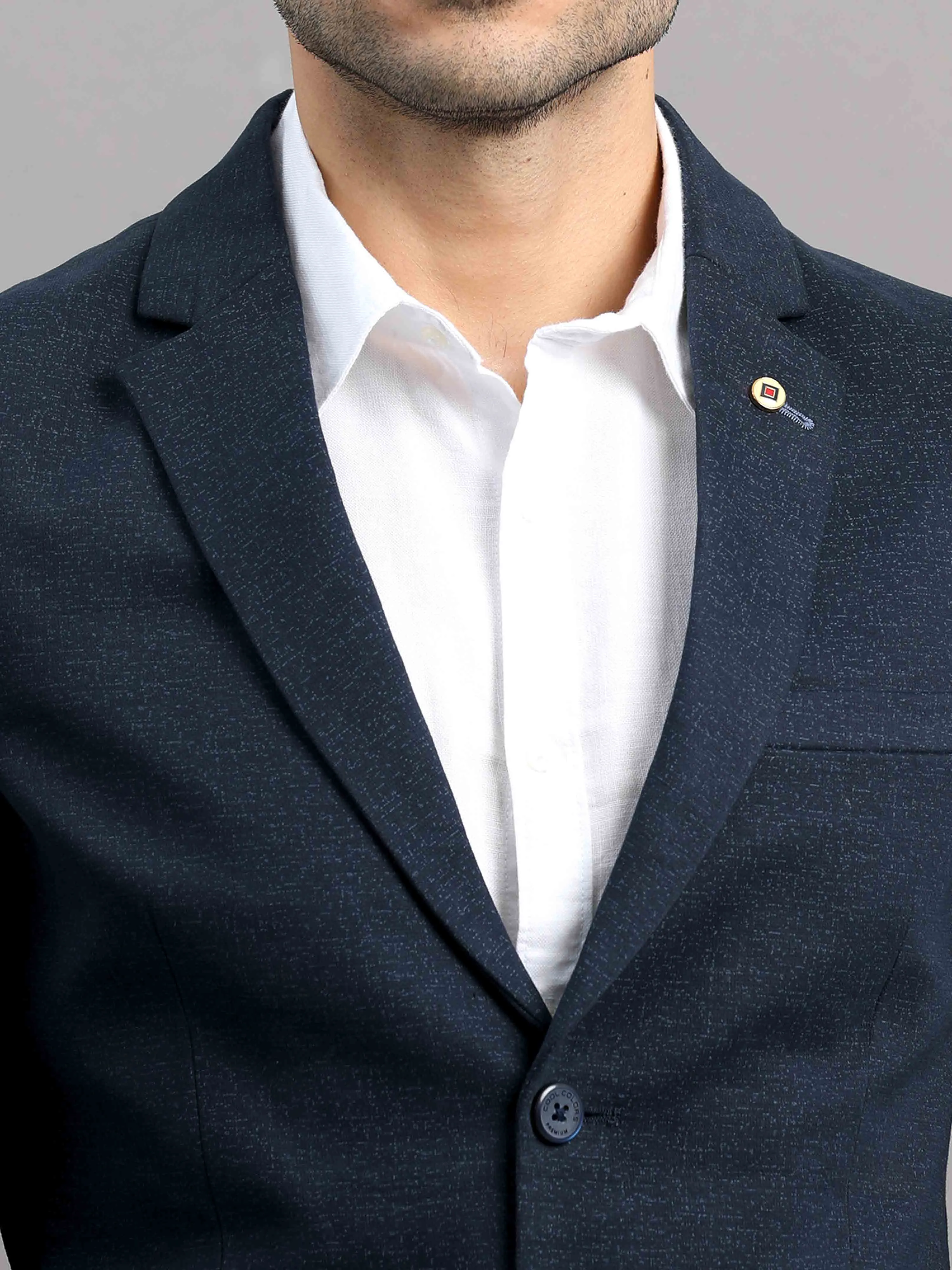 Men's Navy Slim Fit Cotton Blend Full Sleeve Casual Blazer