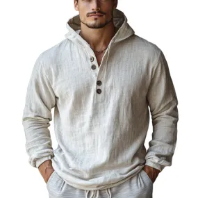 Men's Skin-friendly Off-White Cotton and Linen Long-sleeved Hoodie 95678739U