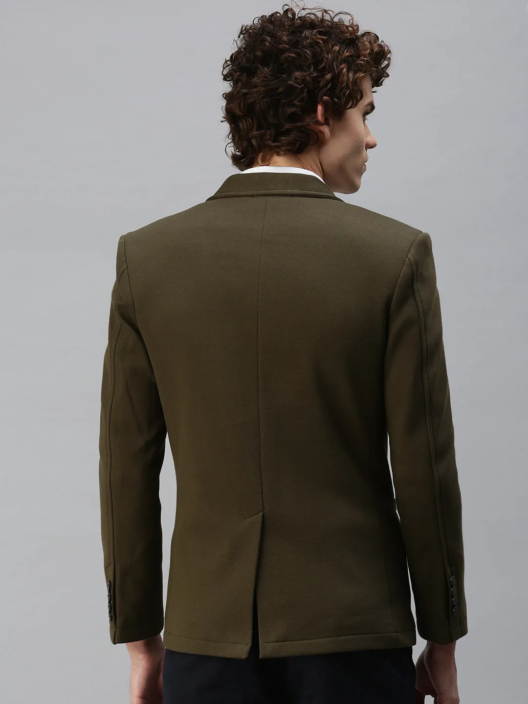 Men's Solid Olive Single Breasted Blazer