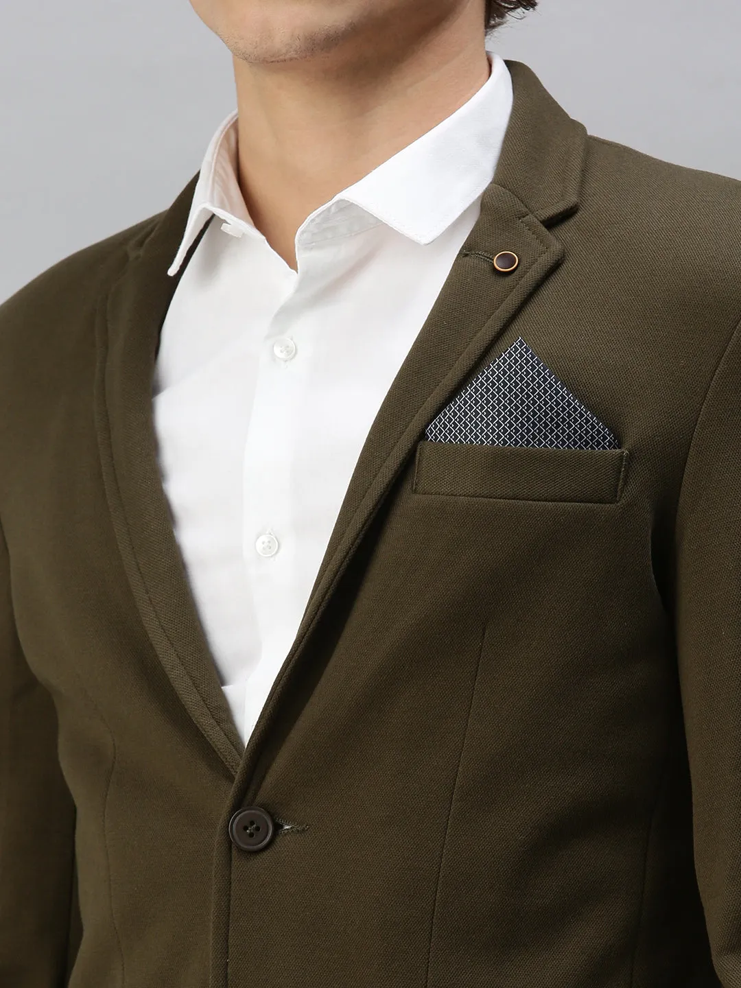 Men's Solid Olive Single Breasted Blazer