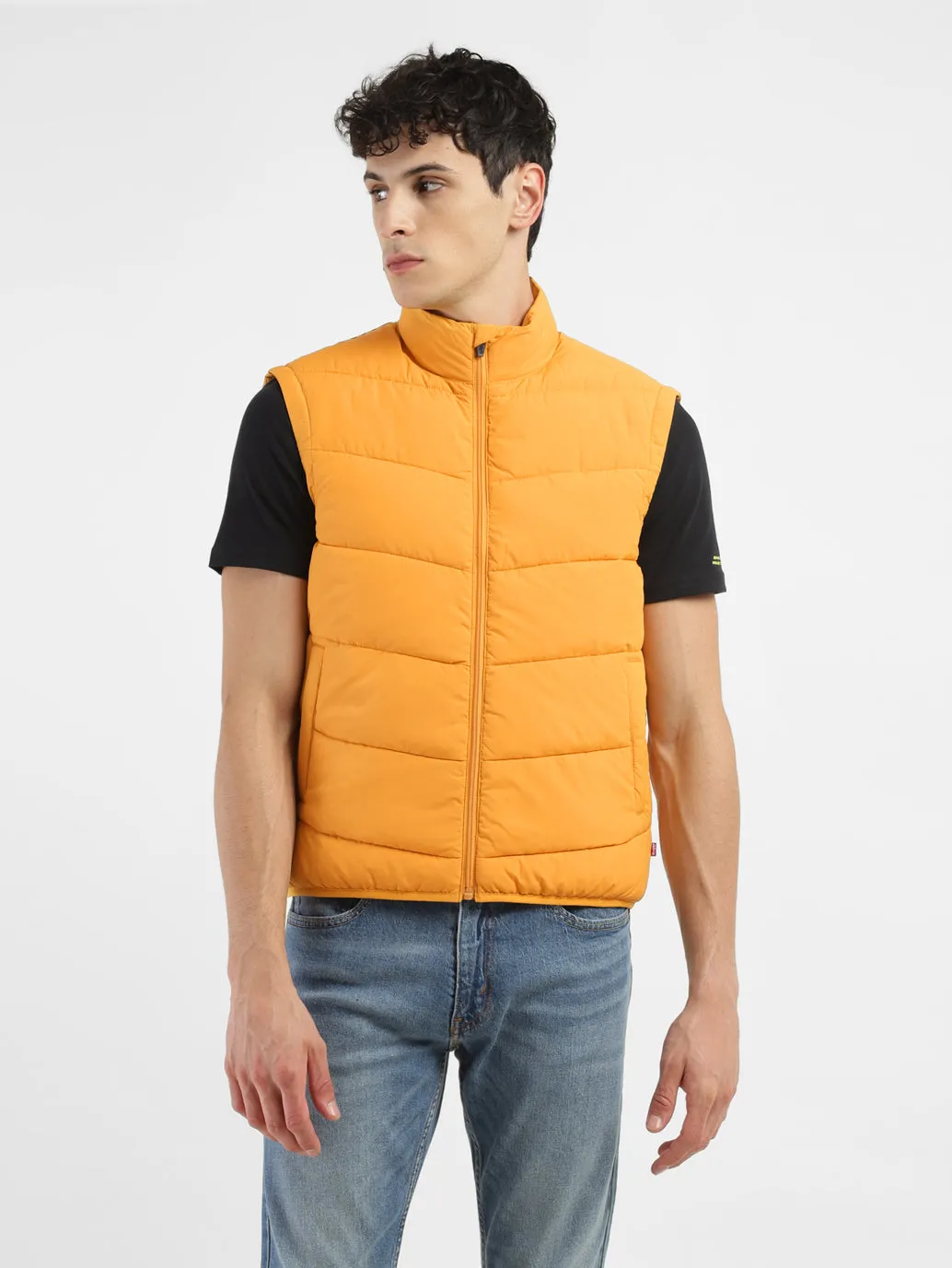 Men's Yellow High Neck Puffer Jackets