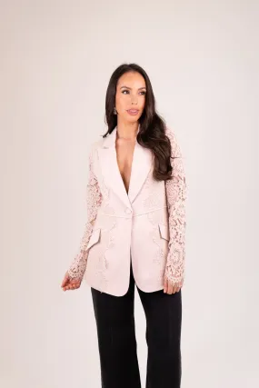 Nadia Lace Sleeve Blazer In Neutral