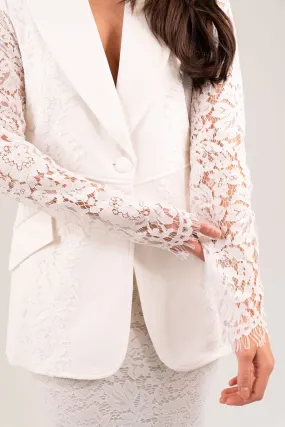 Nadia Lace Sleeve Blazer In White