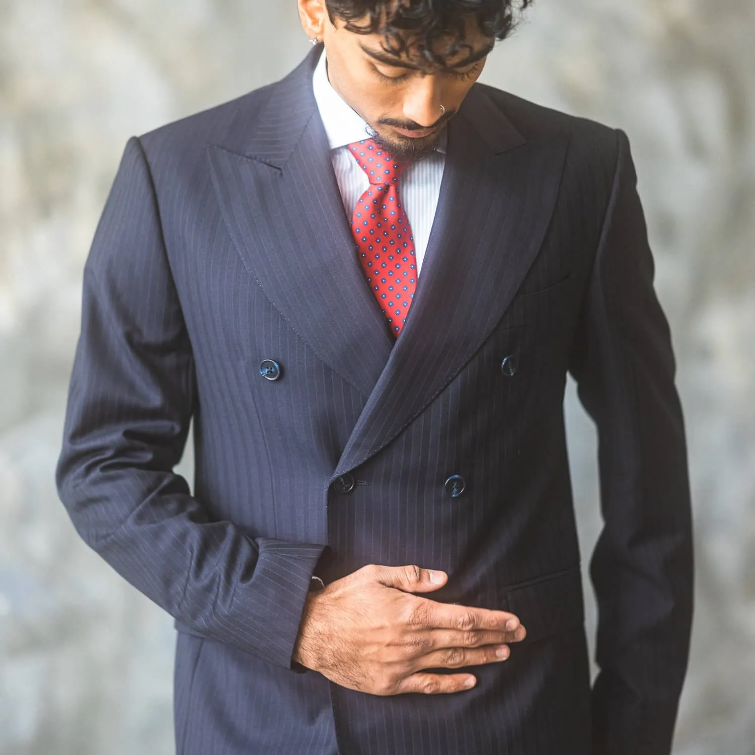 Navy Double-Breasted Pinstripe Suit