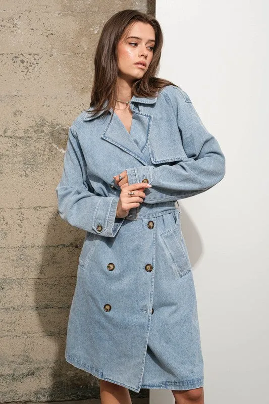 NEW!! Double Breasted Denim Trench Coat