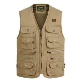 Outdoor Sport Fishing Photographic Pure Cotton Multi Pockets Vest Waistcoats for Men