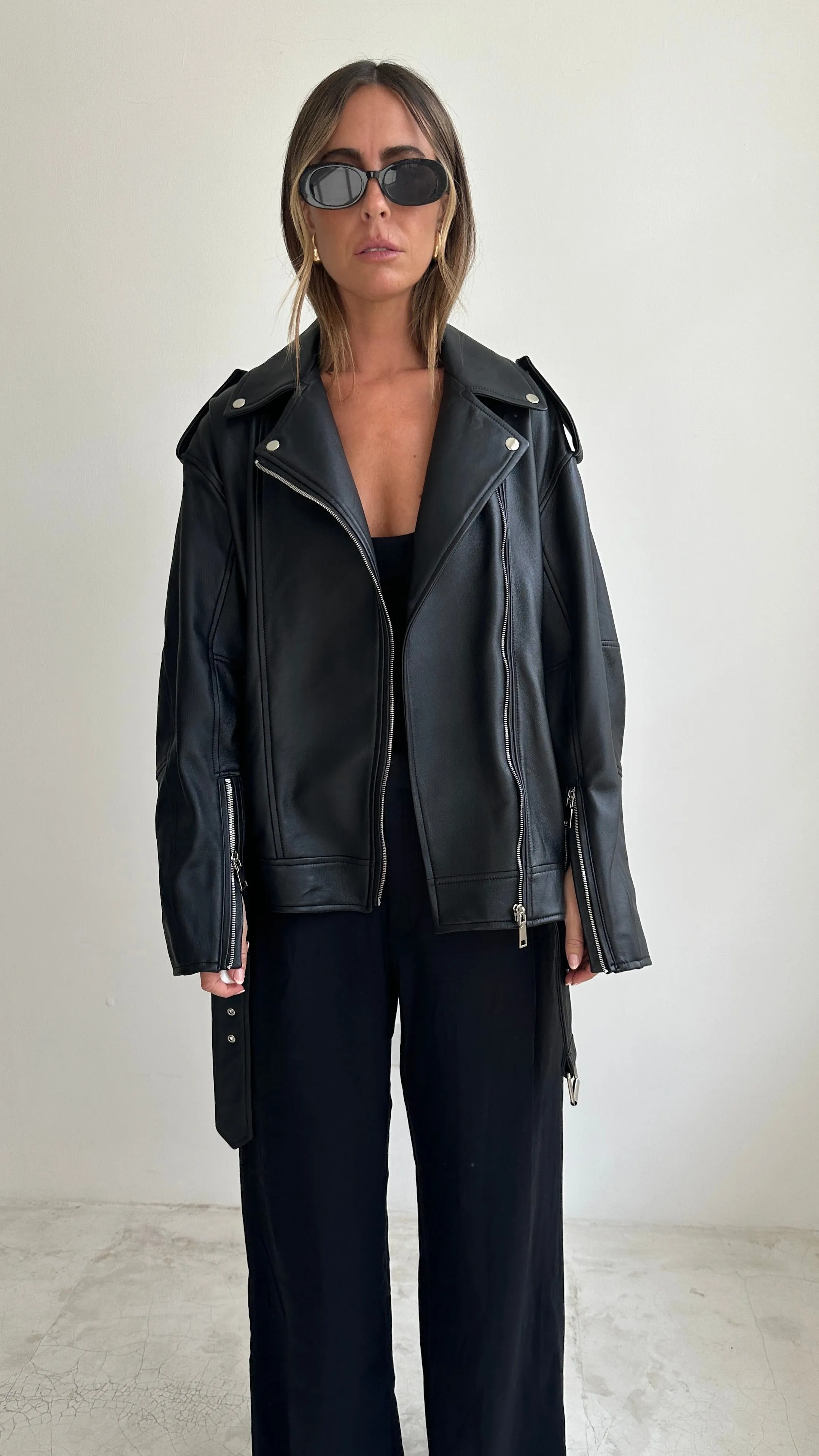 OVERSIZED LEATHER JACKET in BLACK