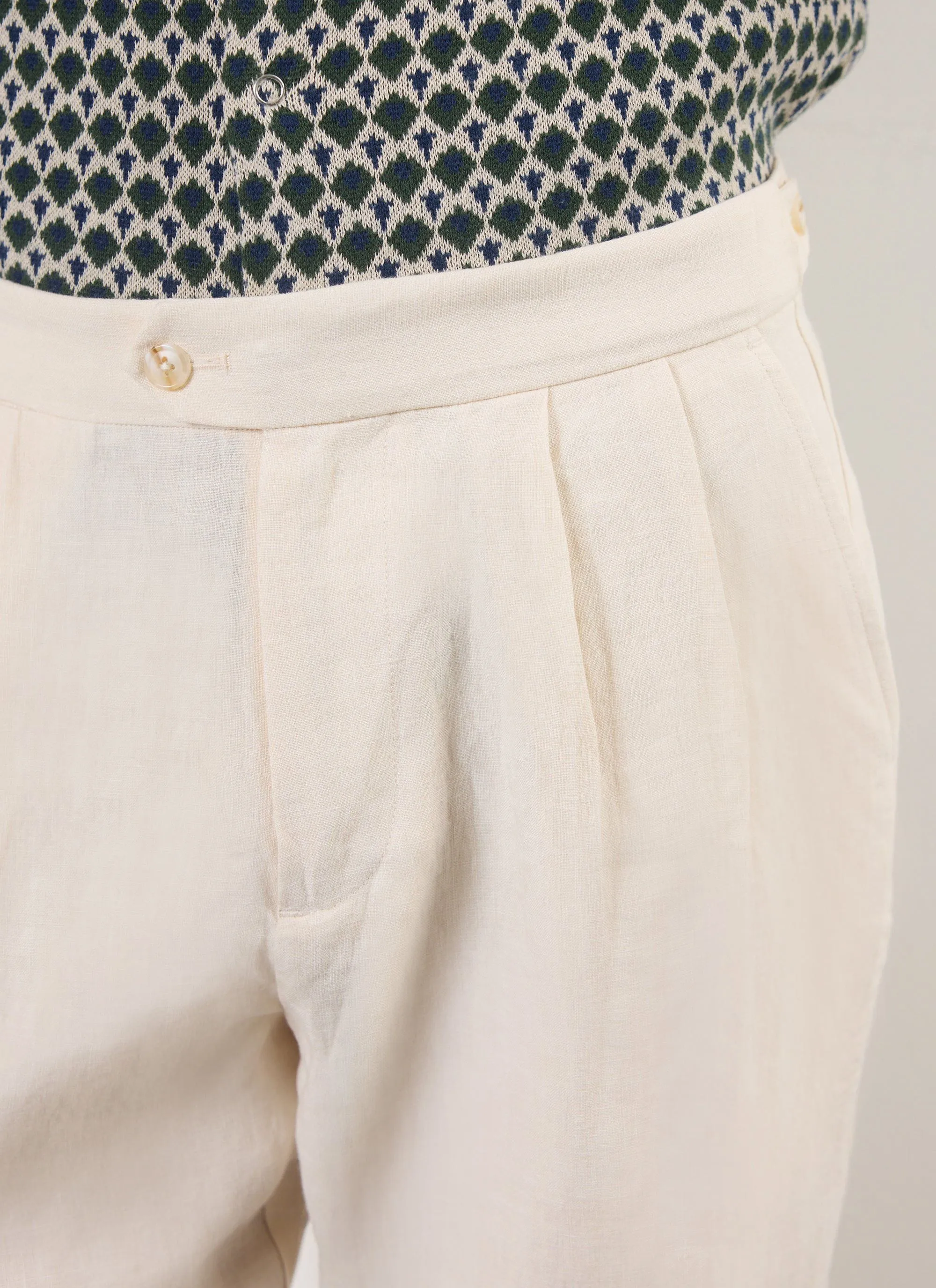 Pleated Tailored Trousers | Linen | Stone