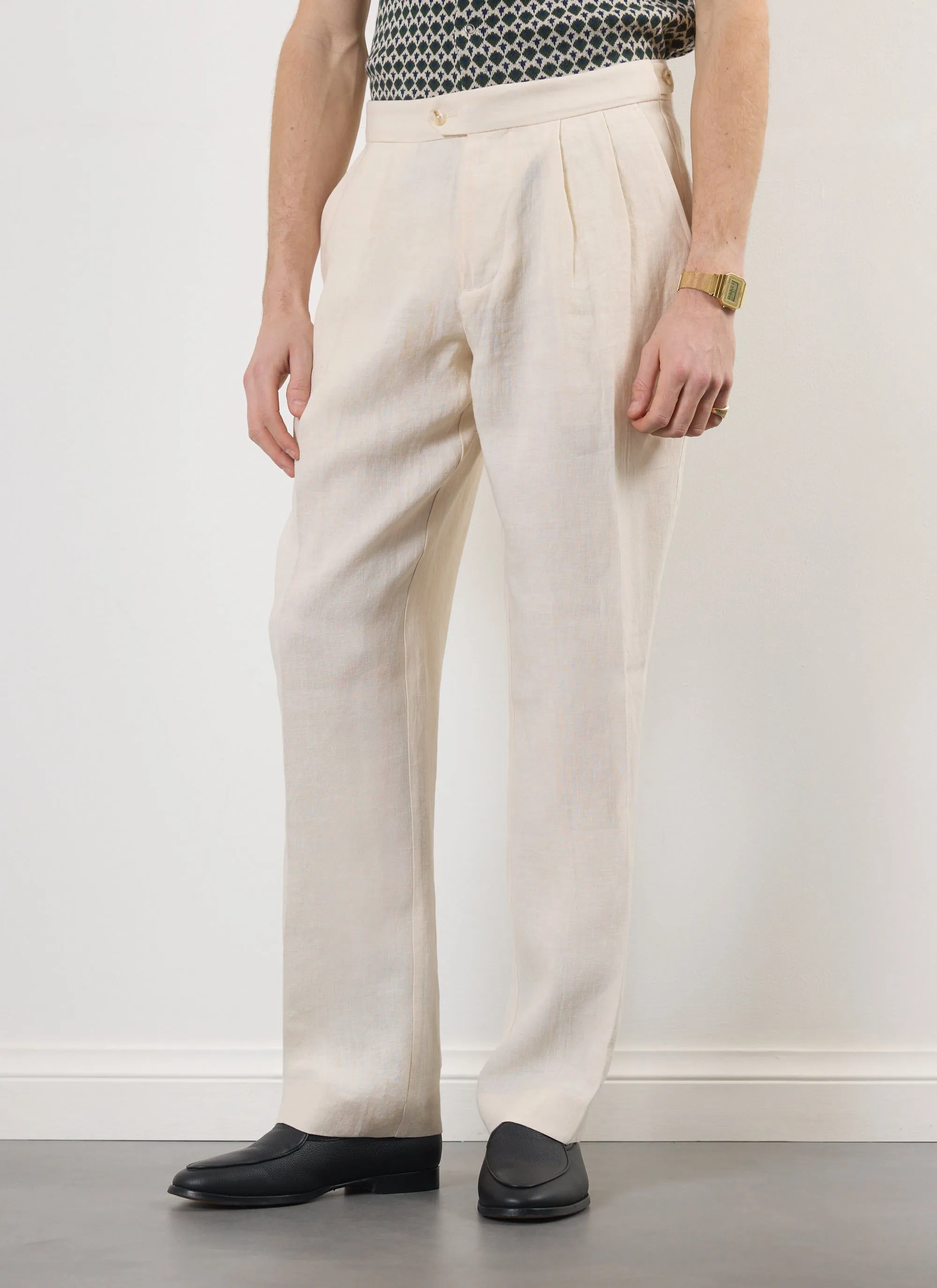 Pleated Tailored Trousers | Linen | Stone