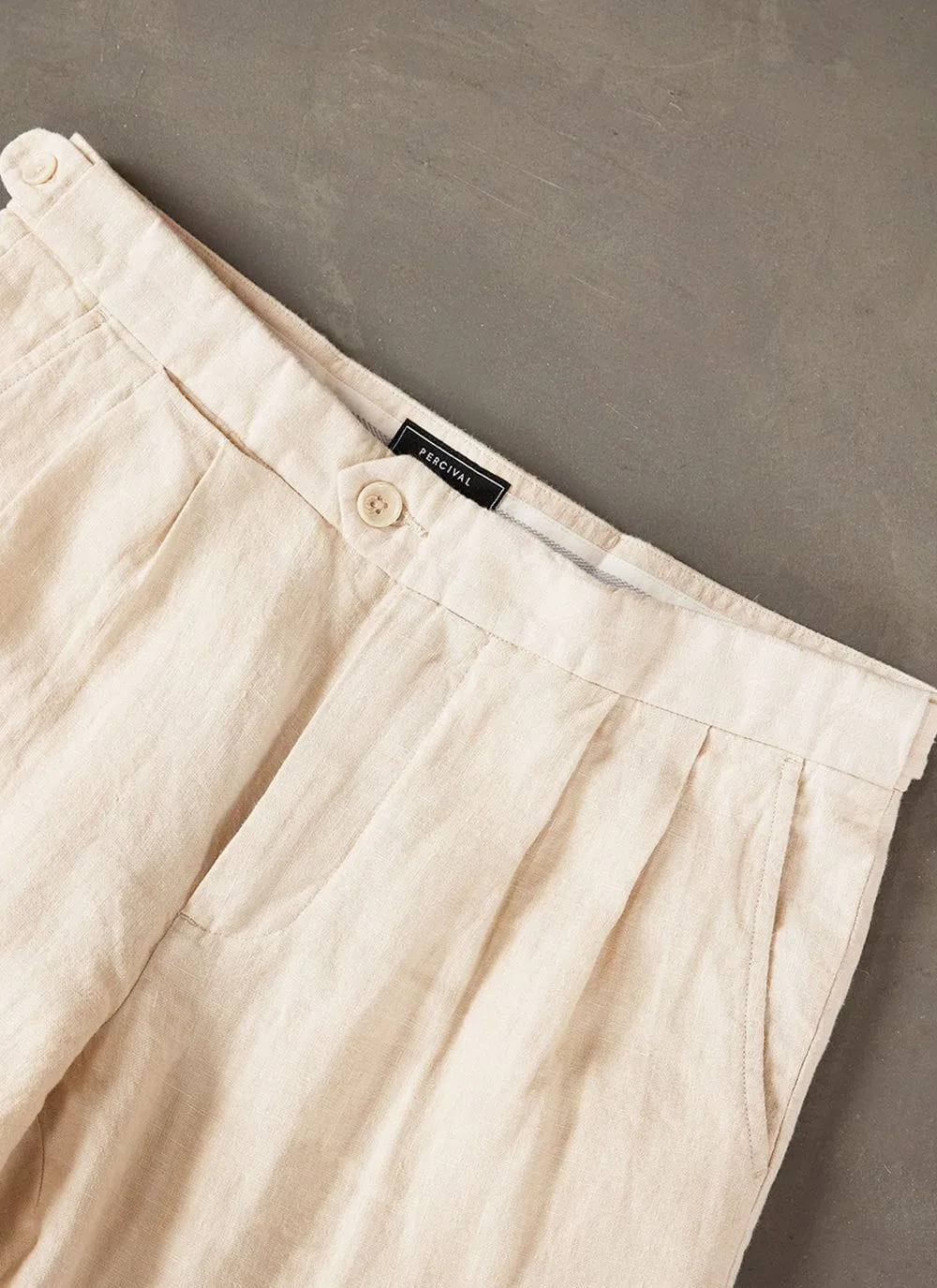 Pleated Tailored Trousers | Linen | Stone