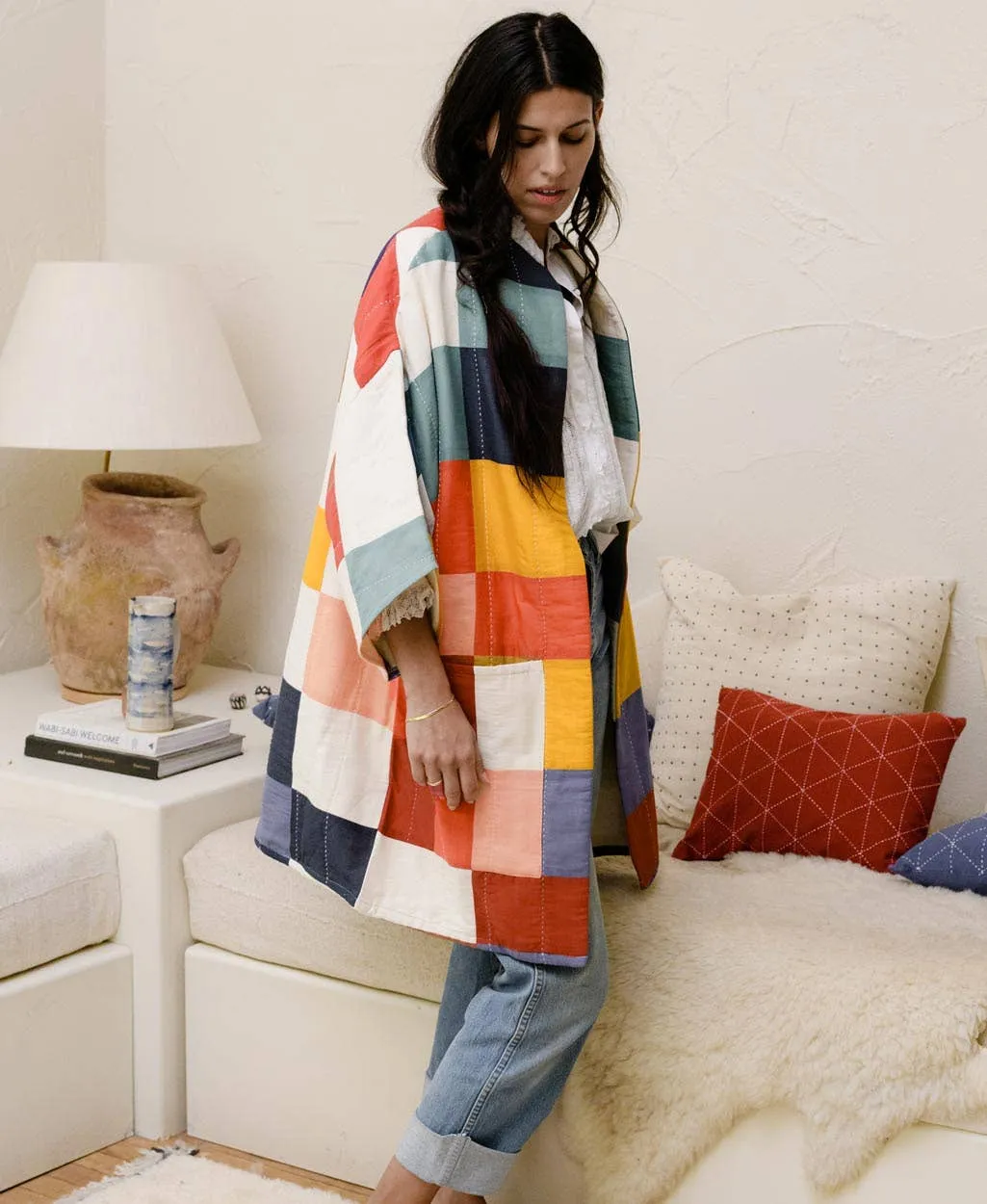 Quilted Multi-Check Cocoon Jacket